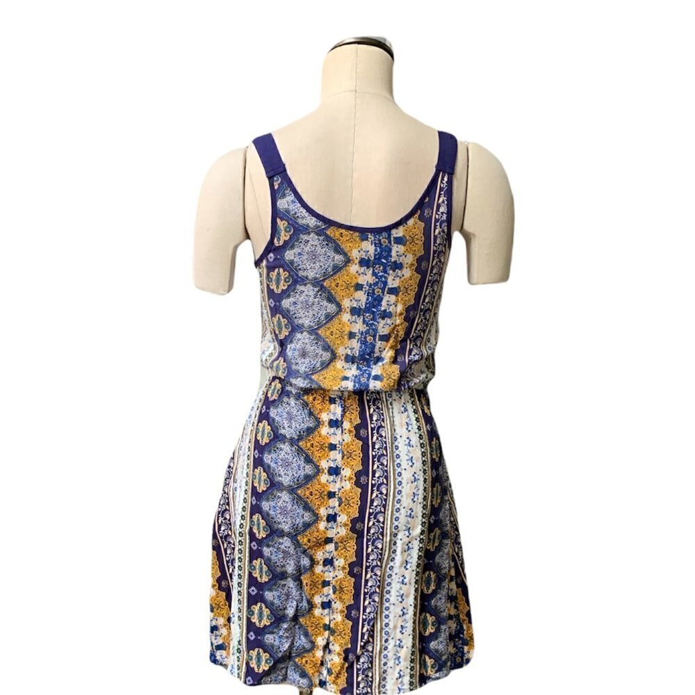 J for Justify Sleeveless Dress Sz S Blue Gold‎ White #187F - Picture 5 of 9